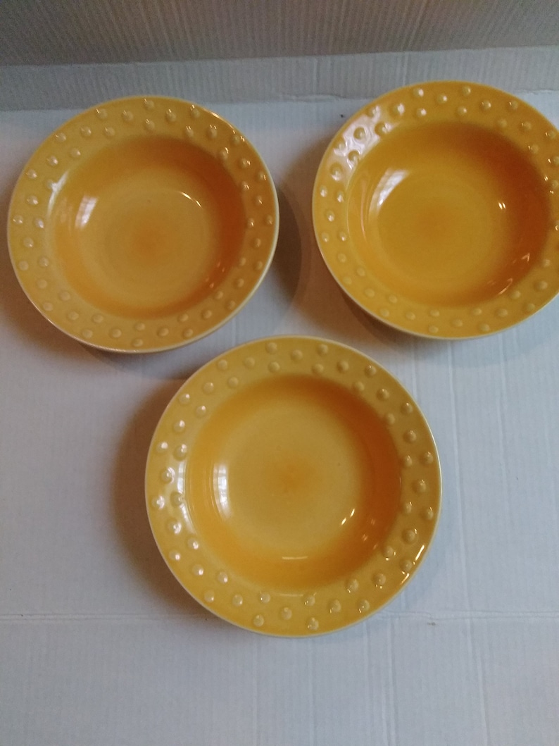 Libbey Salad Cereal Soup Bowls Yellow Raised dots Sunshine Yellow lot of 3