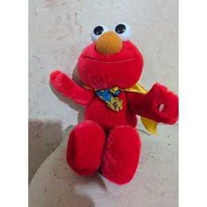 Vintage Tyco Elmo 12&quot; Plush Red Super Hero Yellow Cape Stuffed Animal 1997