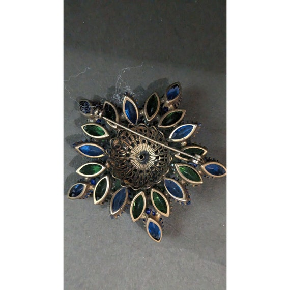 Vintage art nouveau brooch pin blue green copper … - image 2