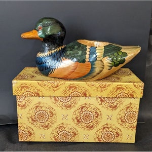 Vintage Mallard duck trinket candle holder Hunting lodge with box decor 10&quot;