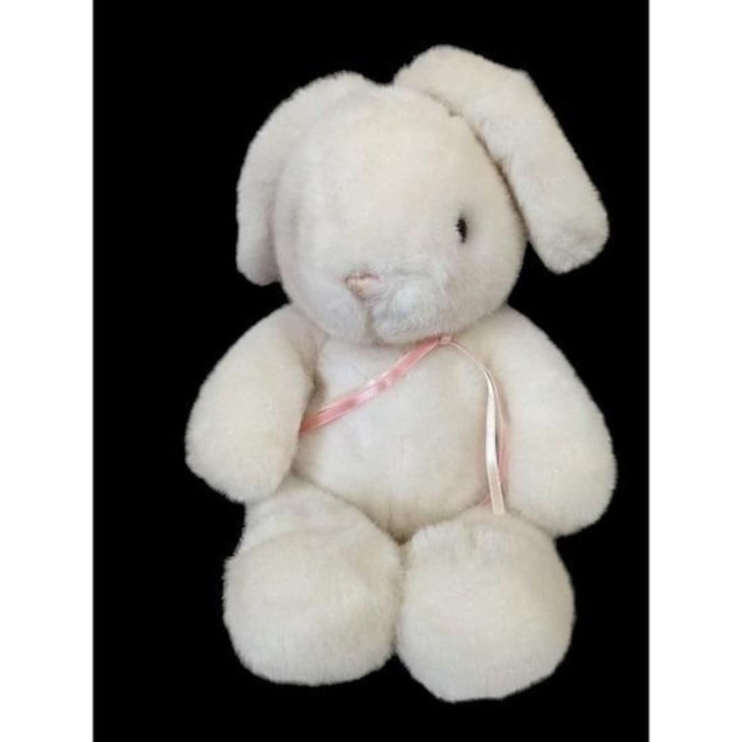 White Rabbit Plush Line Vintage Gund White Bunny Rabbit Plush Stuffed Animal Pink Ribbon 10 ...