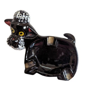Vintage Poodle ashtray soap dish decor Redware clay black white red