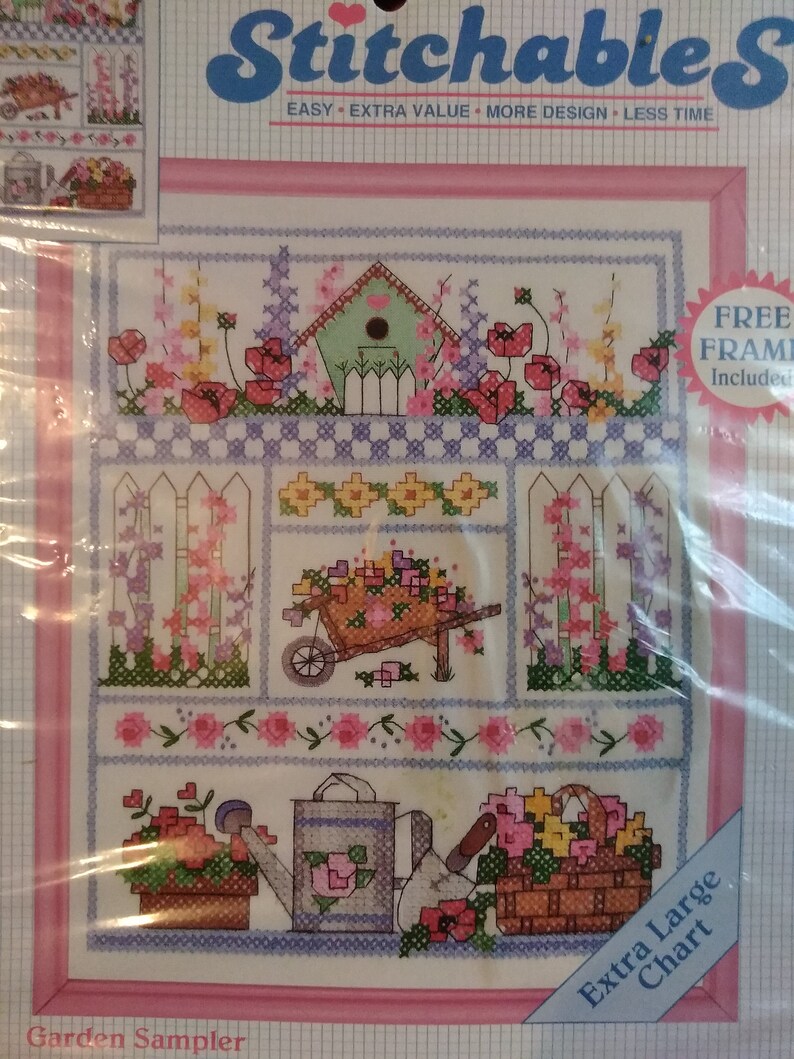1993 GARDEN SAMPLER Counted Cross Stitch Kit 25 Count Linen 8 x 10/'