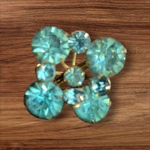 Vintage Gold-Tone Brooch With Blue Rhinestones Cluster Design