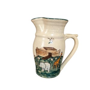 Miller Studio Pottery Noahs Ark Stoneware Pitcher Hand Painted Elephant Giraffe