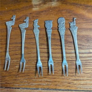 Set Of 6 Vintage Souvenir Cocktail Forks With Iconic Landmarks & Figures