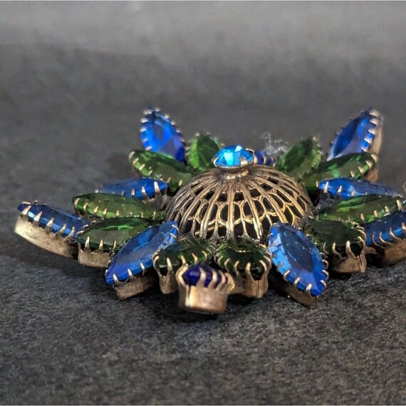 Vintage art nouveau brooch pin blue green copper … - image 4