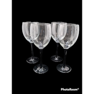 Vintage black stem  water goblet glasses  8 in set of 4