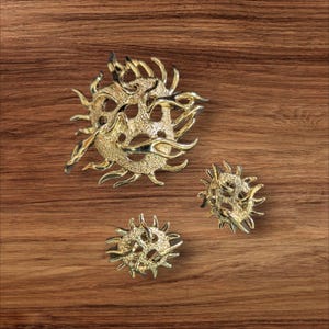 Vintage Sarah Coventry Gold-Tone Sea Urchin Brooch & Clip-On Earrings Set