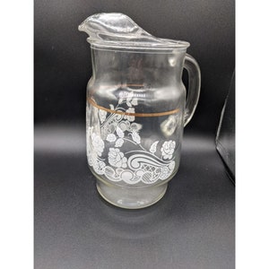vintage pitcher clear glass iced tea lemonade water white flowers gold ring