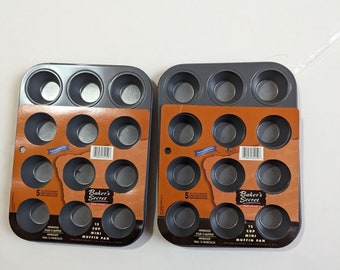Baker's secret Non stick 12 cup mini muffin pan set of 2 made in USA vintage