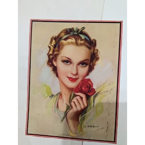 VINTAGE PIN UP To a rose ephemera  junk journal picture  10 X 7.5 inches