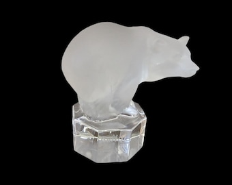 Goebel Frosted Glass Grizzly Bear Paperweight Figurine  Germany 3.5 in