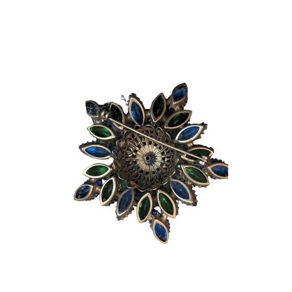 Vintage art nouveau brooch pin blue green copper … - image 7