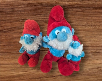 Vintage Smurfs Papa Smurf Plush Trio Red/Blue stuffed animal toys Wallace Berrie