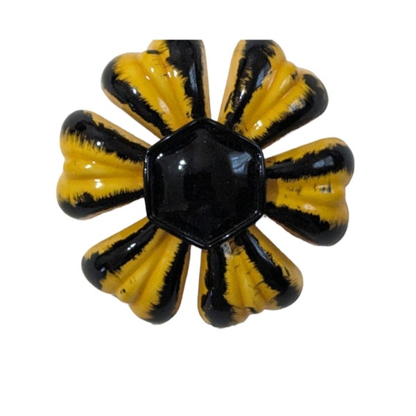Vintage Original By Robert flower brooch pin daisy yellow black grandma t 2.5"