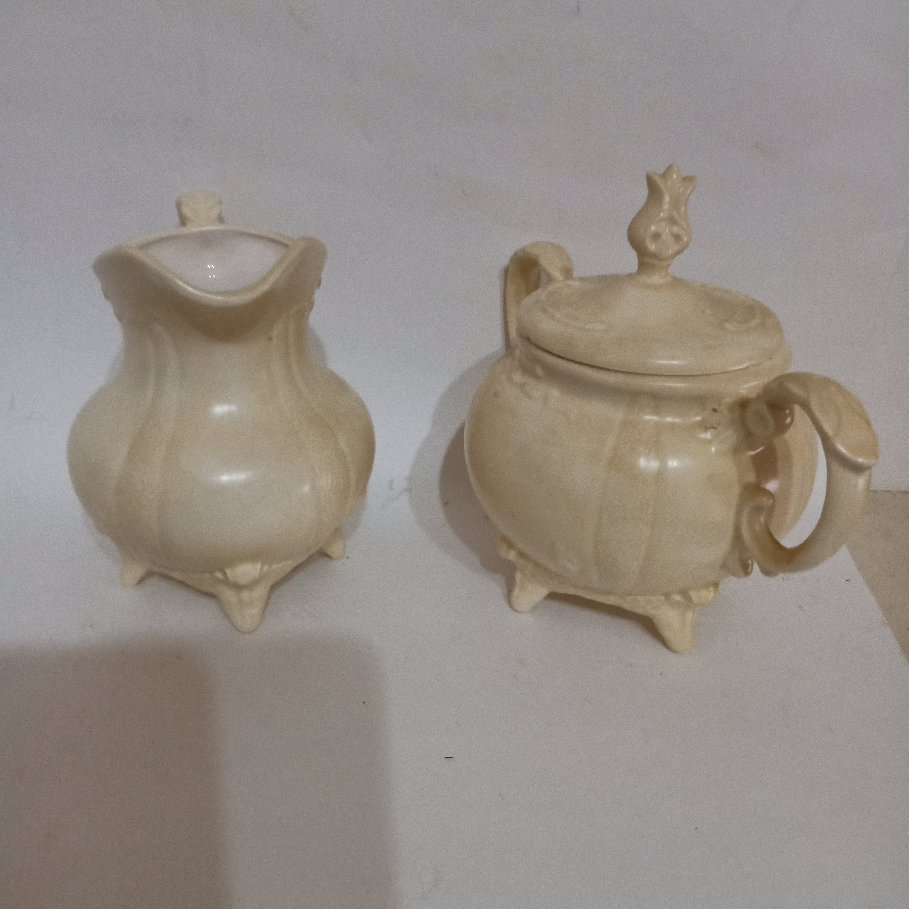 LOMA Pottery Victorian Embossed Cram and Covered Sugar Dish Etsy