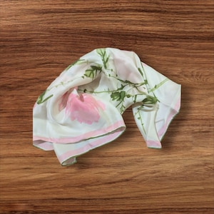 Vintage Vera Floral Silk Rayon Scarf Japan Handrolled 60s Pink Green 22x22 Retro Chic