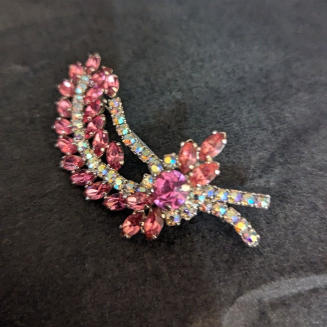 Vintage Signed Capri Japanned Rhinestone Flower Brooch Pin