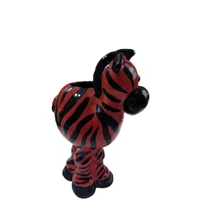 赤と黒のゼブラ柄セラミック製植木鉢/花瓶、風変わりな動物モチーフの装飾、10インチ