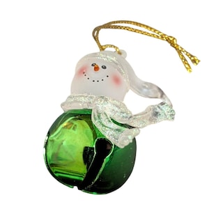 Jingle Buddies Green Snowman Bell Ornament Festive Holiday Decor 3” Hanging