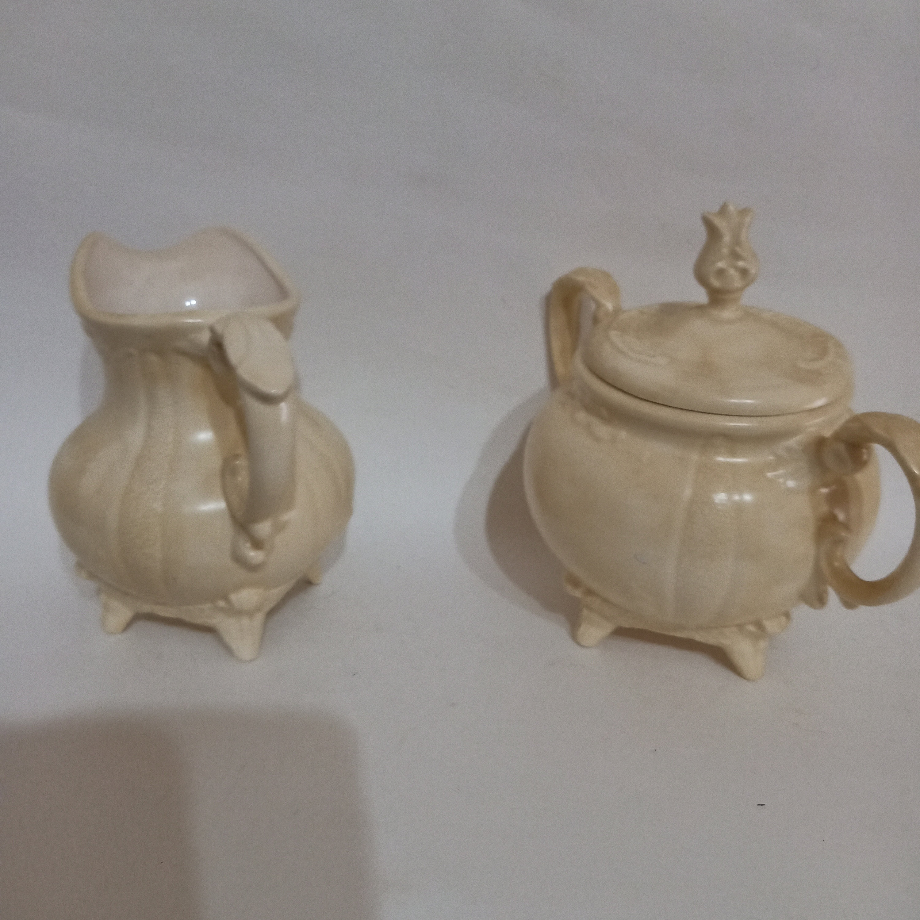 LOMA Pottery Victorian Embossed Cram and Covered Sugar Dish Etsy