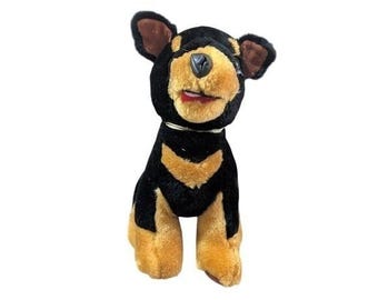Vintage Rottweiler Plush Stuffed Animal Dog Black Tan 11 Inch Puppy Toy