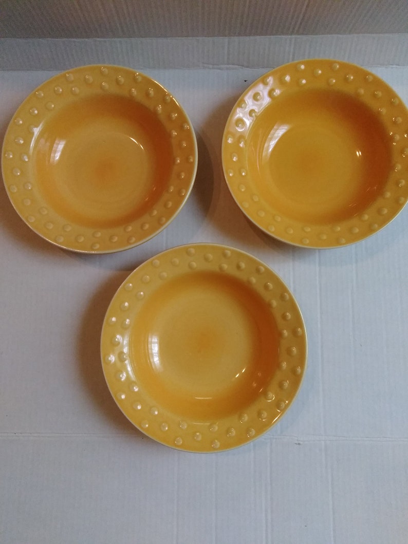 Libbey Salad Cereal Soup Bowls Yellow Raised dots Sunshine Yellow lot of 3