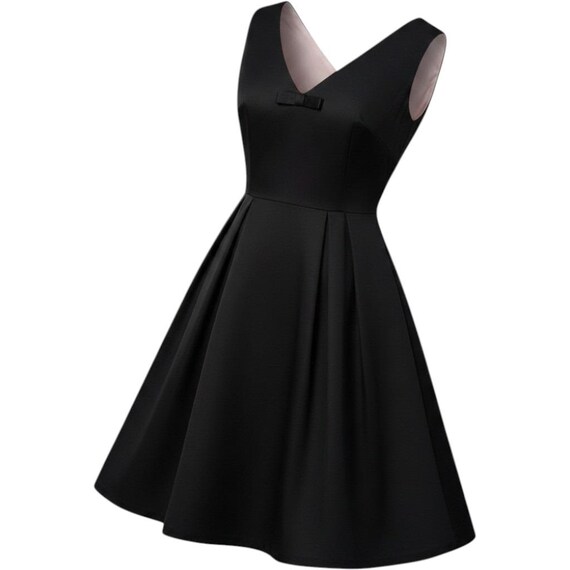Kay Unger New York Black Sleeveless V-Neck Bow Pleated Cocktail Dress Size 10