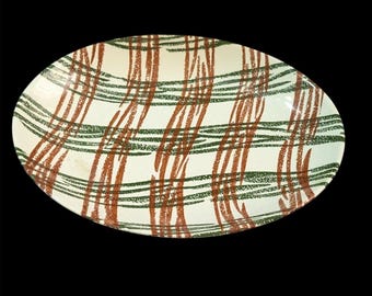 Oxford Annie Laurie Platter Plaid Ceramic green orange MCM farmhouse
