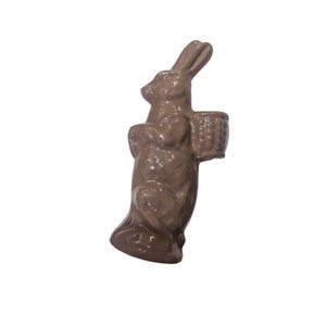 Vintage Ceramic Chocolate  brown  Bunny Rabbit Figurine With Basket  9&quot;