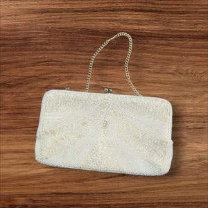 Vintage Walborg Beaded Evening Bag - Ivory Purse with Gold Chain