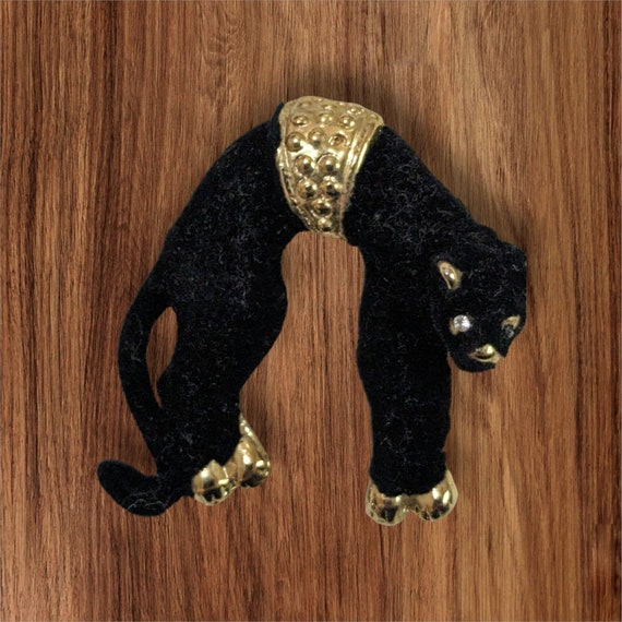 vtg Black Panther Jaguar Brooch Pin Rhinestones Je