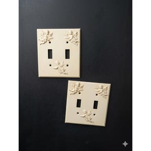 Vintage Cherub Angel Double Light Switch Covers Cream Set of 2 Raised Relief 5"