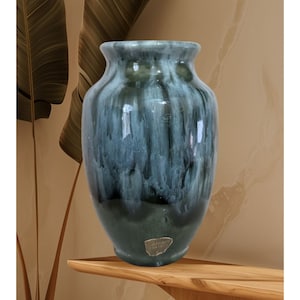 Vintage Camark  Pottery  blue drip glaze vase ceramic   6&quot; blue green  MCM