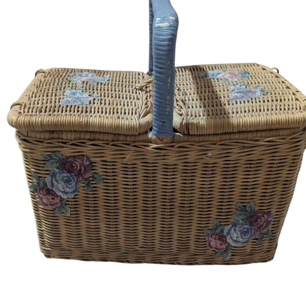 Vintage Blue Picnic Basket - Etsy