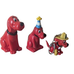 Clifford The Big Red Dog Bobblehead & Firefighter Keychain Party hat lot of 3