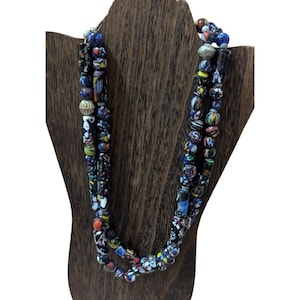 vintage Art Deco multicolor Glass Beads necklace  28&quot; tribal