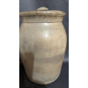 Vintage Brown Stoneware Salt Glazed Crock Utensil Holder Jar Container with lid 8"