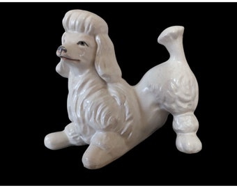 Vintage Poodle figurine white  1950'a  MCM Farmhouse cottage decor