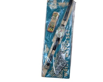 vtg Japanese Childrens Wrist Watch With Samurai Theme  Band Original Packaging