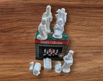 Santas Collection white Bisque Porcelain Nativity Figurine set of 9 Christmas