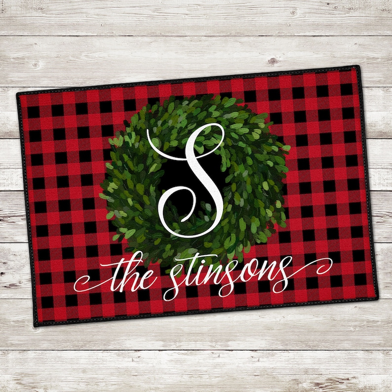 Personalized Door Mat  Christmas Welcome Mat  Buffalo Plaid -  Cozy Autumn Plaid and Checks as well as Stripes for You & Home...come find a favorite! #homedecor #plaid #checks #buffalo