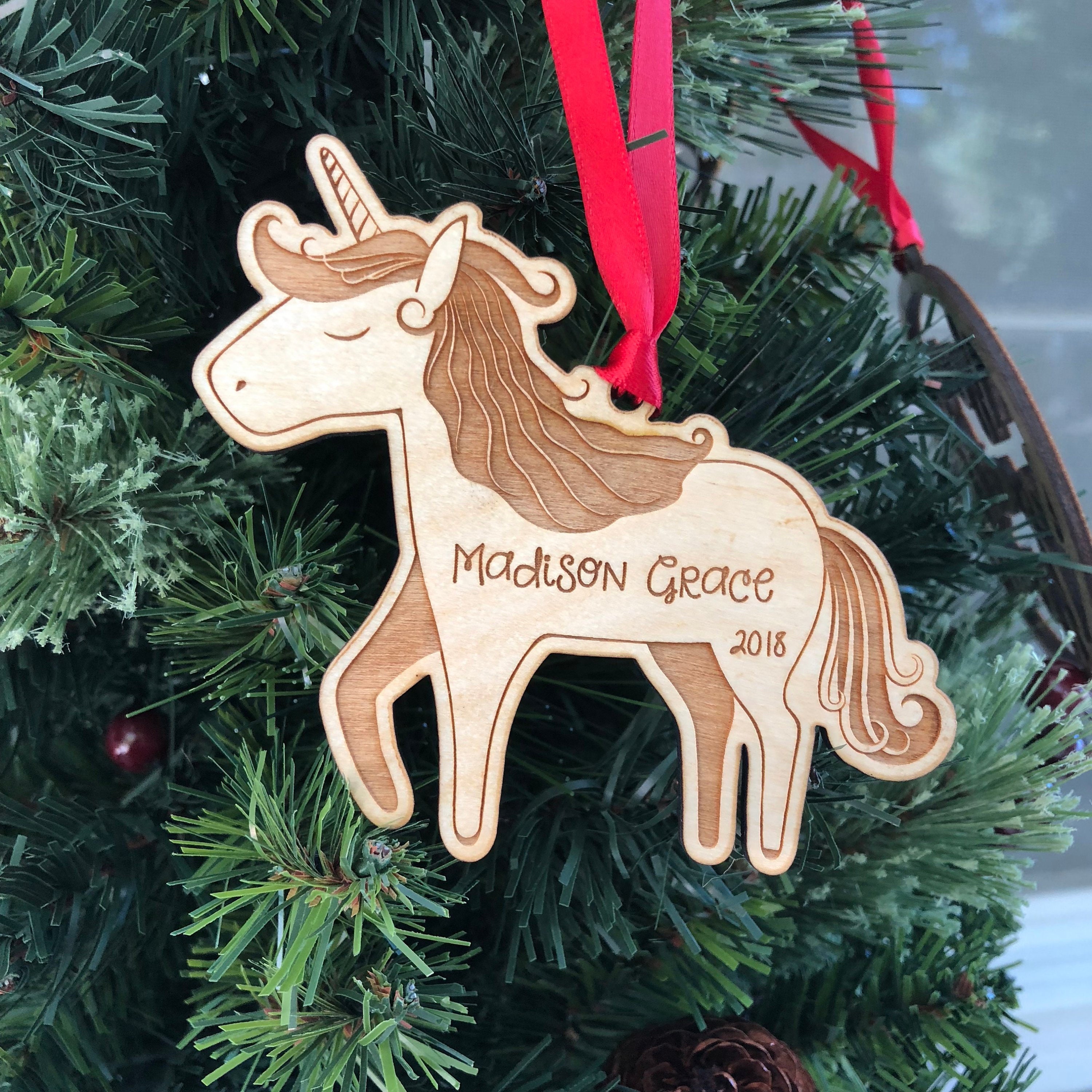 Unicorn Ornament Wood Ornament Personalized Unicorn Etsy