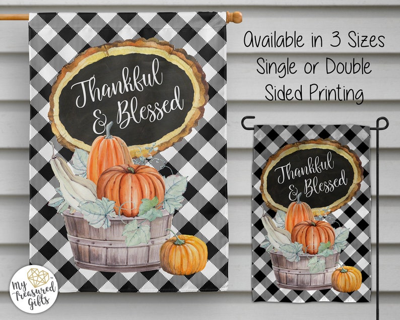 Thankful And Blessed Flag Fall Garden Flag Thanksgiving Etsy