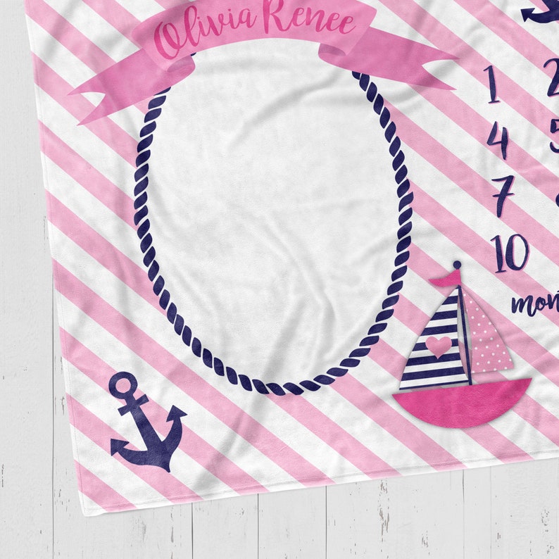 Nautical Baby Girl Milestone Blanket Pink & Grey Nautical Etsy