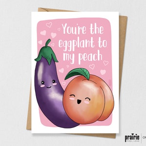 Carte imprimée d’aubergine, carte d’anniversaire d’aubergine, carte d’anniversaire de pêche, carte d’anniversaire, carte de jeu de mots, carte de punny, petit ami, carte d’anniversaire de petite amie