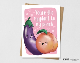 Printed Eggplant Card, Eggplant Birthday Card, Peach Birthday Card, Birthday Card, Pun Card, Punny Card, Boyfriend, Girlfriend Birthday Card