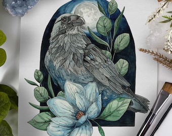 PRINT "Raven - The Ravens Night Watch" Limited Edition Print, Raven Painting, home decor, watercolour, ink drawing, fine art, wall art,