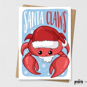 Carte de Noël de crabe, Carte drôle, Carte de Noël griffes du Père Noël, Carte de Noël, Carte de Noël drôle, Carte mignonne, Carte de Jeu de mots, Carte de Noël mignonne
